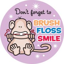 Brush, Floss, Smile Monkeys Round Stickers