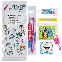 Custom SmileCare™ Youth Dental Paratrooper Premium Zippered Bag Dental Kits with Flossers