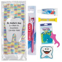 Custom SmileCare™ Youth Smile! Premium Zippered Bag Dental Kits with Flossers