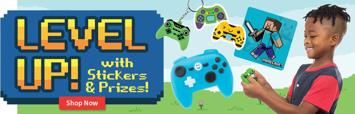 Level Up with Video Game themed stickers and prizes!